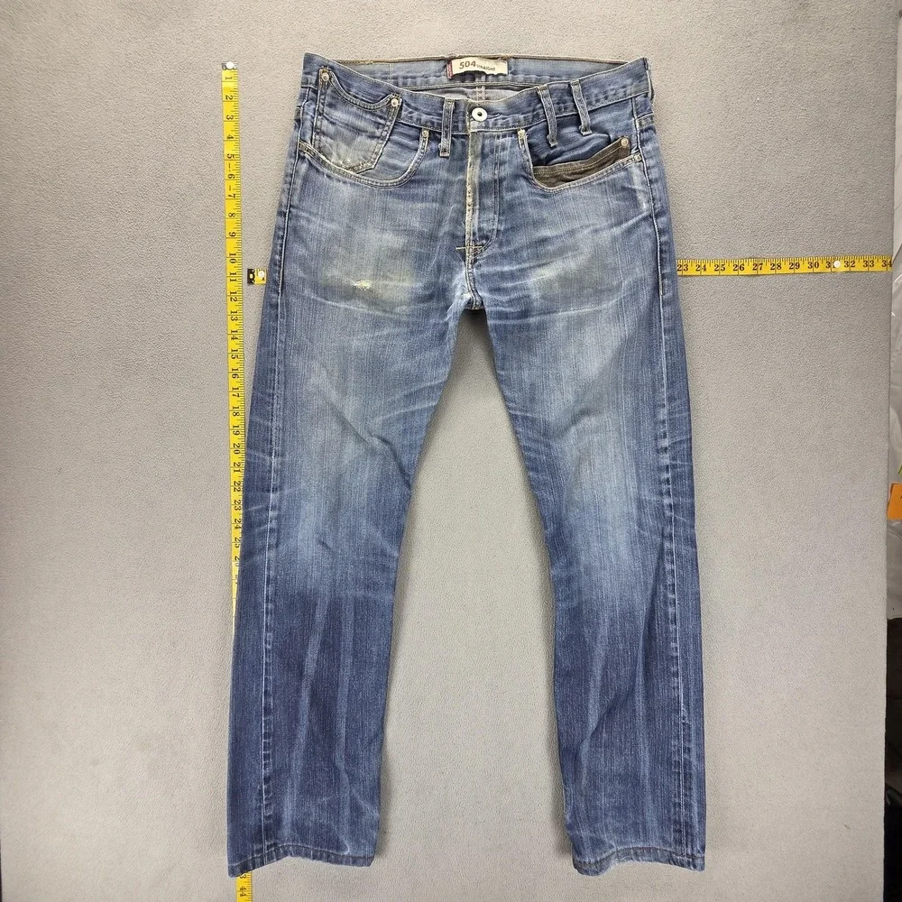 Vintage‎ Levis 504 Jeans Mens Blue Straight Engineered Altered Hem Fits 34x32